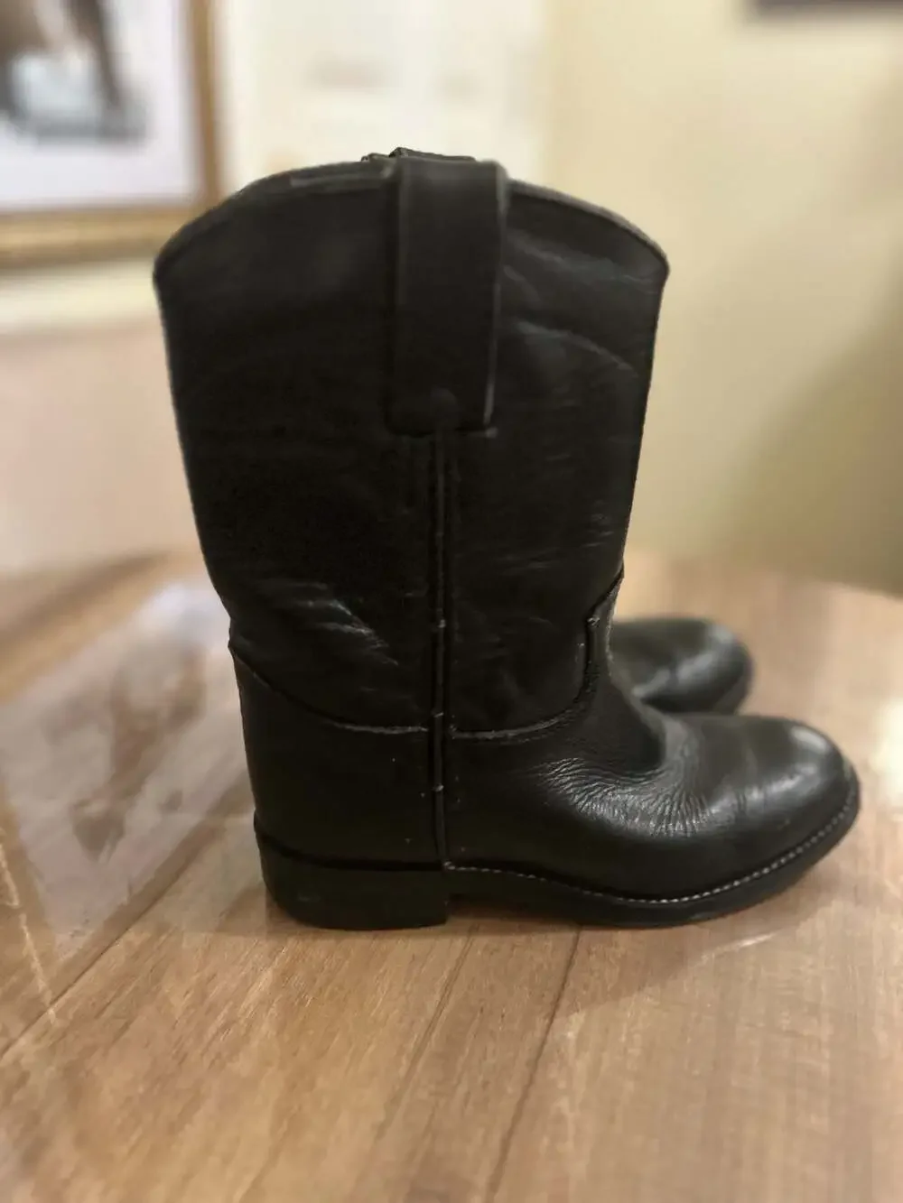 Justin Black Leather Toddler Roper Cowboy Boots Size 10.5D Style 37020